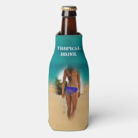 Colorful Tropical Beach - Bikini Girl, Bottle Cooler