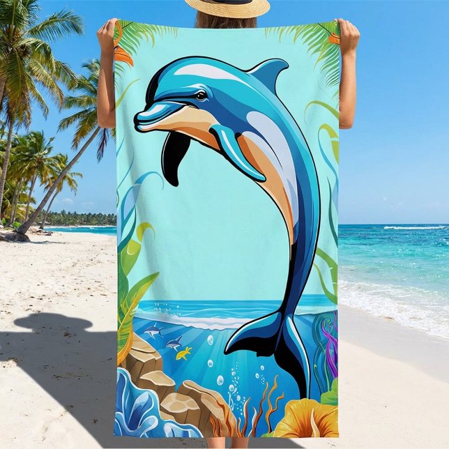 Colorful Tropical Beach Dolphin Jumping Towel (Creator Uploaded)