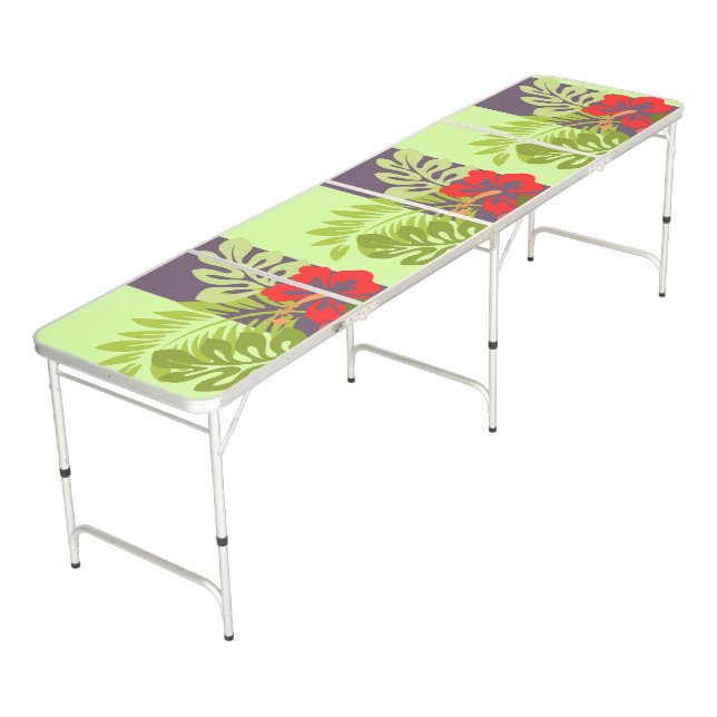 Colorful Tropical Beach Island Hibiscus Flower Beer Pong Table (Angled)