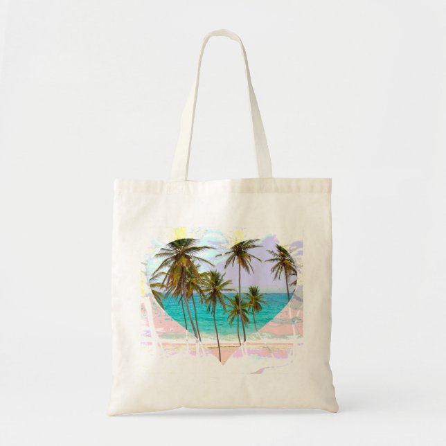 Colorful Tropical Beach Tote Bag Heart (Front)