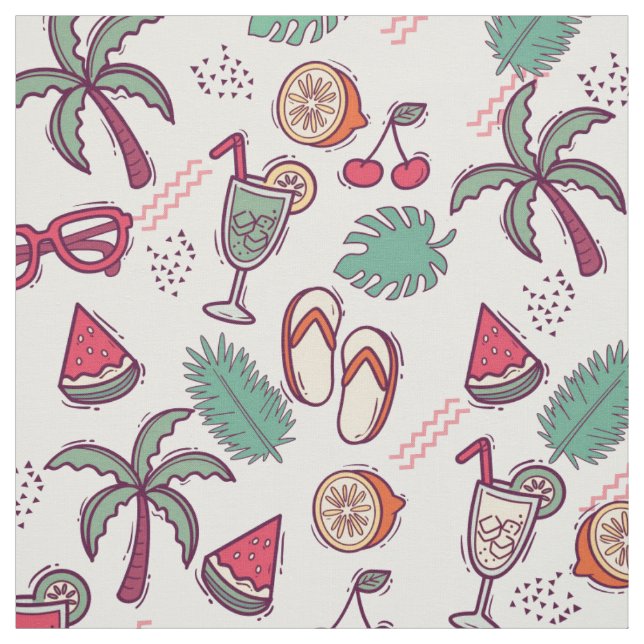 Colorful tropical beach vacation themed pattern  fabric (Swatch)