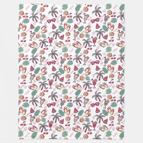 Colorful tropical beach vacation themed pattern fleece blanket