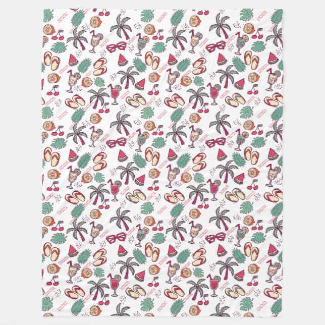 Colorful tropical beach vacation themed pattern fleece blanket (Front)