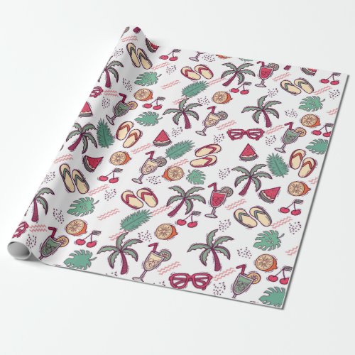 Colorful tropical beach vacation themed pattern wrapping paper