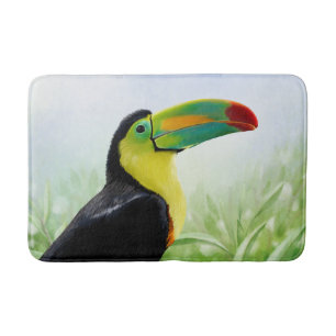 Colorful Tropical Bird Black Yellow Green Toucan Bath Mat