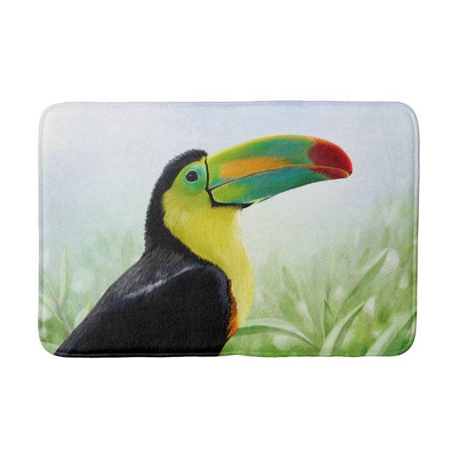 Colorful Tropical Bird Black Yellow Green Toucan Bath Mat (Front)