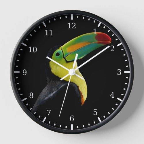 Colorful Tropical Bird Black Yellow Green Toucan Clock