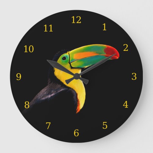 Colorful Tropical Bird Black Yellow Green Toucan Large Clock