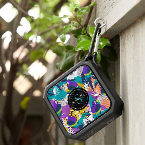 Colorful Tropical Birds and Flowers Collage Bluetooth Speaker