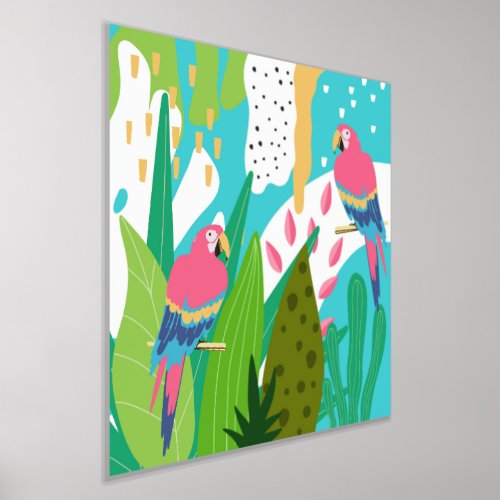 Colorful Tropical Birds and Flowers Foil Prints