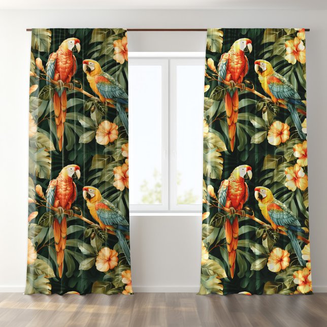 Colorful tropical birds and flowers pattern blackout curtains (Creator Uploaded)