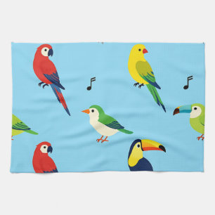 Colorful Tropical Birds Pattern Kitchen Towel