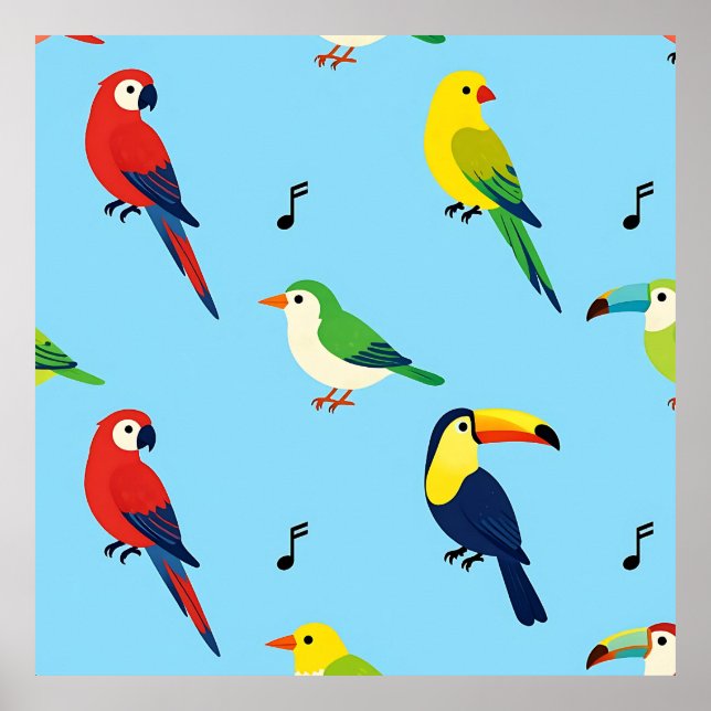 Colorful Tropical Birds Pattern Poster (Front)