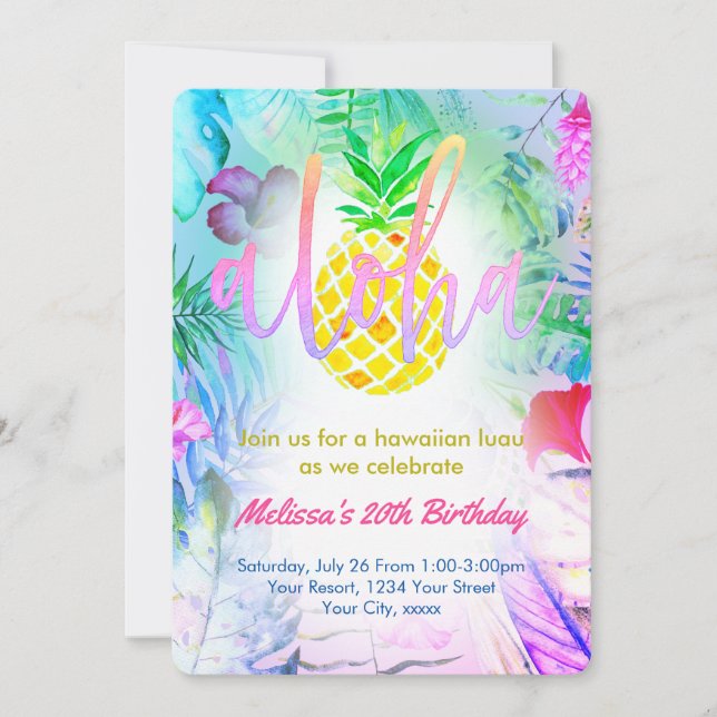 colorful tropical birthday party invitation (Front)