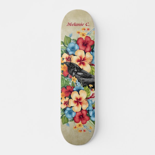 Colorful Tropical Black Raven  Skateboard (Front)