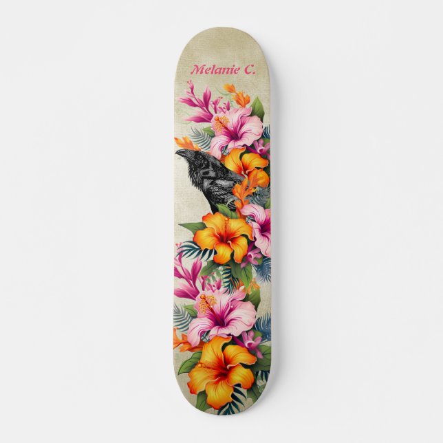 Colorful Tropical Black Raven  Skateboard (Front)