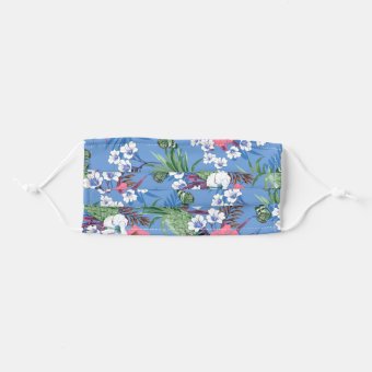 Colorful Tropical Blue Hibiscus Flowers Butterfly Adult Cloth Face Mask ...