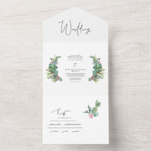 Colorful Tropical Cactus All In One Wedding Invitation