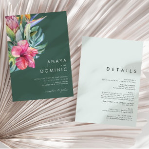 Colorful Tropical Casual Green All In One Wedding Invitation