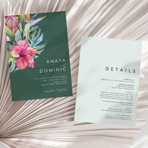 Colorful Tropical Casual Green All In One Wedding Invitation
