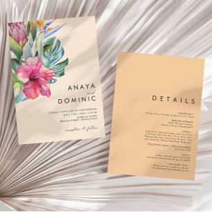 Colorful Tropical Casual Peach All In One Wedding Invitation