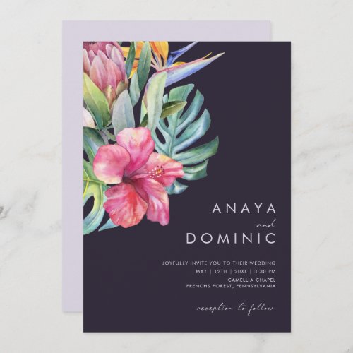 Colorful Tropical Casual Purple All In One Wedding Invitation
