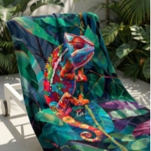 Colorful Tropical Chameleon Beach Towel