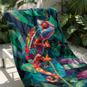 Colorful Tropical Chameleon Beach Towel