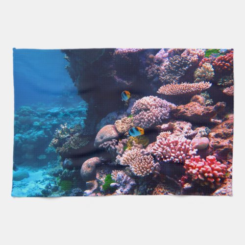 Colorful Tropical Coral Reef Kitchen Towel
