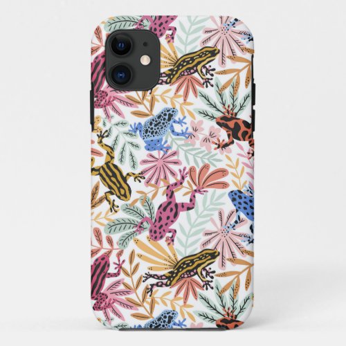 Colorful tropical dart frogs iPhone 11 case