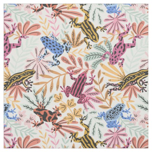 Colorful tropical dart frogs fabric