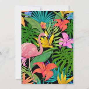 Colorful tropical design-flamingo and palm leaves holiday card
