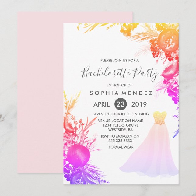 Colorful Tropical Dress Bachelorette Party invite (Front/Back)