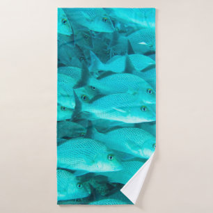 Colorful tropical fish and coral reef in the ocean bath towel