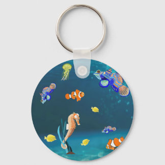 Colorful tropical fish and Seahorse Keychain