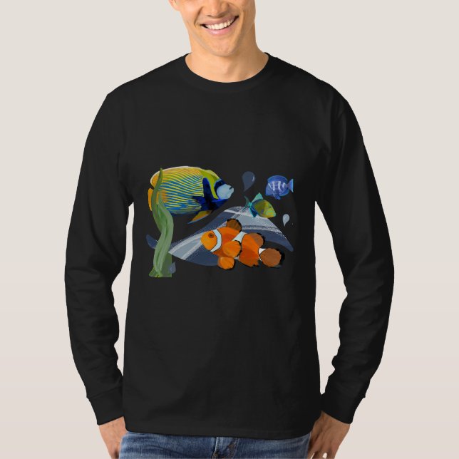 Colorful Tropical Fish Aquarium Watercolor Illustr T-Shirt (Front)