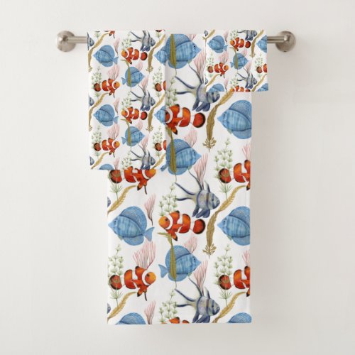 COLORFUL TROPICAL FISH  BATH TOWEL SET