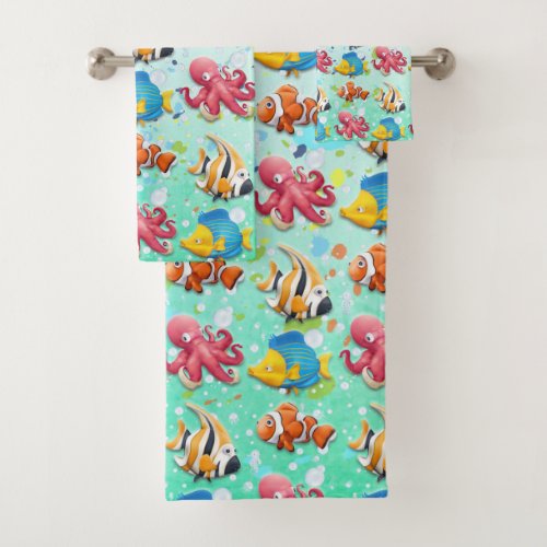 Colorful Tropical Fish Bath Towel Set