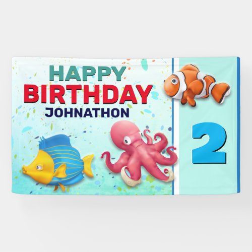 Colorful Tropical Fish Kids Birthday Banner