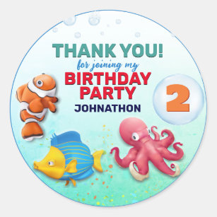 Colorful Tropical Fish Kids Birthday Classic Round Sticker