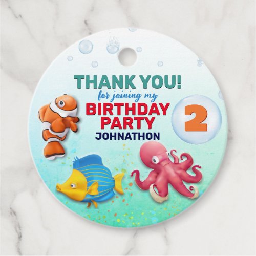 Colorful Tropical Fish Kids Birthday Favor Tags