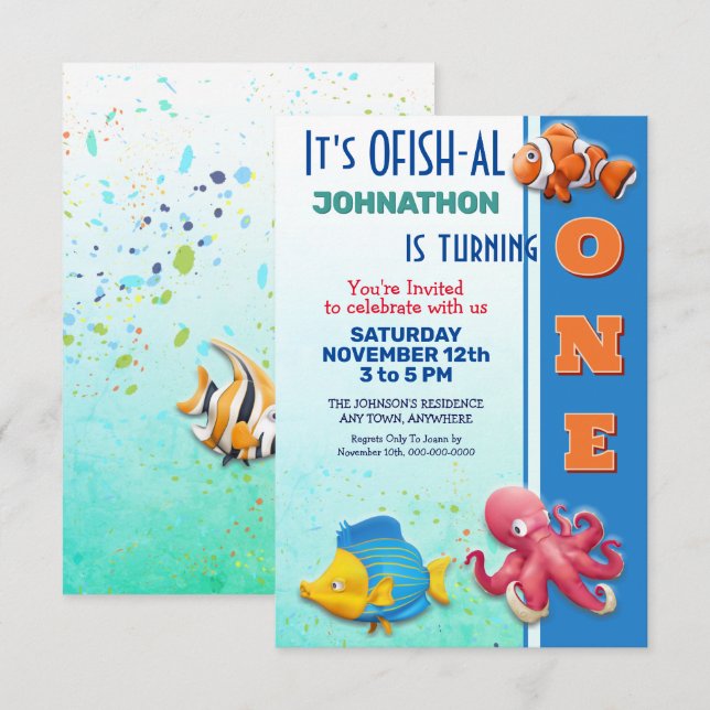 Colorful Tropical Fish Kids Birthday Invitation (Front/Back)