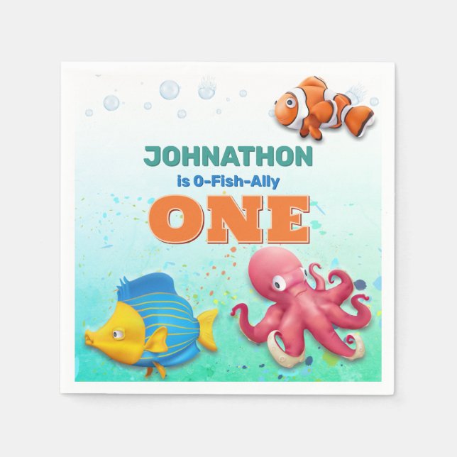 Colorful Tropical Fish Kids Birthday Napkins (Front)
