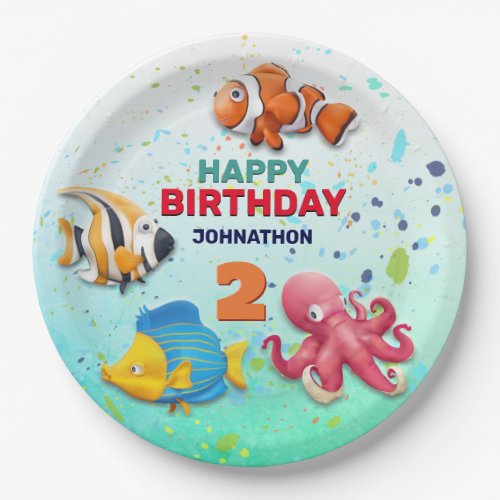 Colorful Tropical Fish Kids Birthday Paper Plates