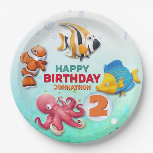 Colorful Tropical Fish Kids Birthday Party Paper Plates