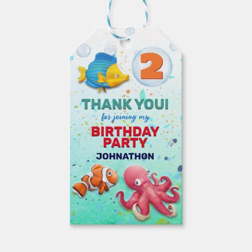 Colorful Tropical Fish Kids Birthday Thank You Gift Tags