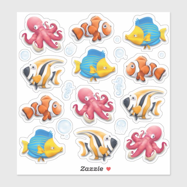 Colorful Tropical Fish Kid's Sticker (Sheet)