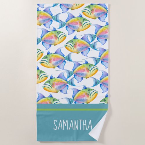 Colorful Tropical Fish Lover Beach Towel