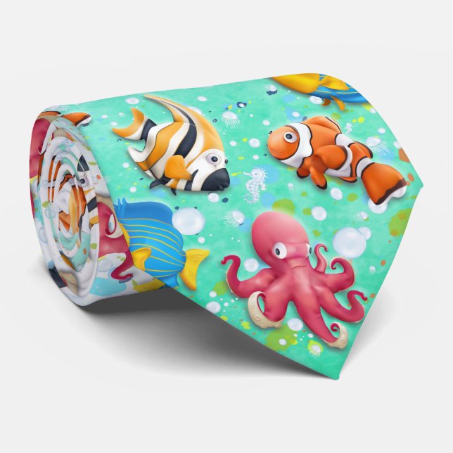 Colorful Tropical Fish Neck Tie (Rolled)