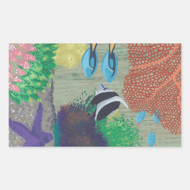 Colorful Tropical fish painting Rectangle Stickers (Front)